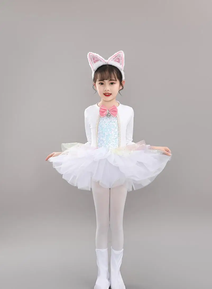 Children Long Sleeves Cat Contemporary Dance Wear Kids Short Sleeve Modern Dance Jazz Costumes For Girls Dance Costumes
