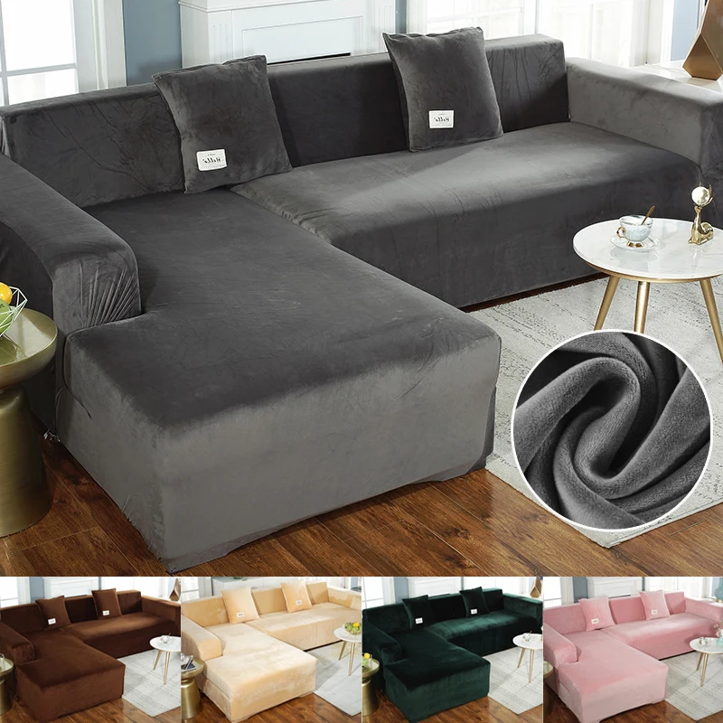 

Plush Sofa Cover for Living Room Stretch Velvet Corner Armchair Cushion Couch Furniture Chaise Lounge Slipcover 1/2/3/4 Seaters