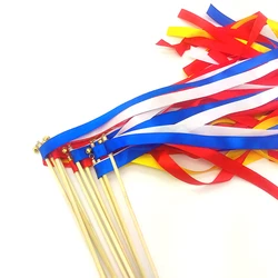 Personalized French Flag colors blue white and red Wedding Ribbon Wands stick with Bells for wedding party