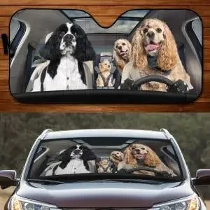 Funny American Cocker Spaniel Driving Dad Mom Child Car Sunshade, Car Window Sun Cover For American Cocker Spaniel Mom, Car Wind