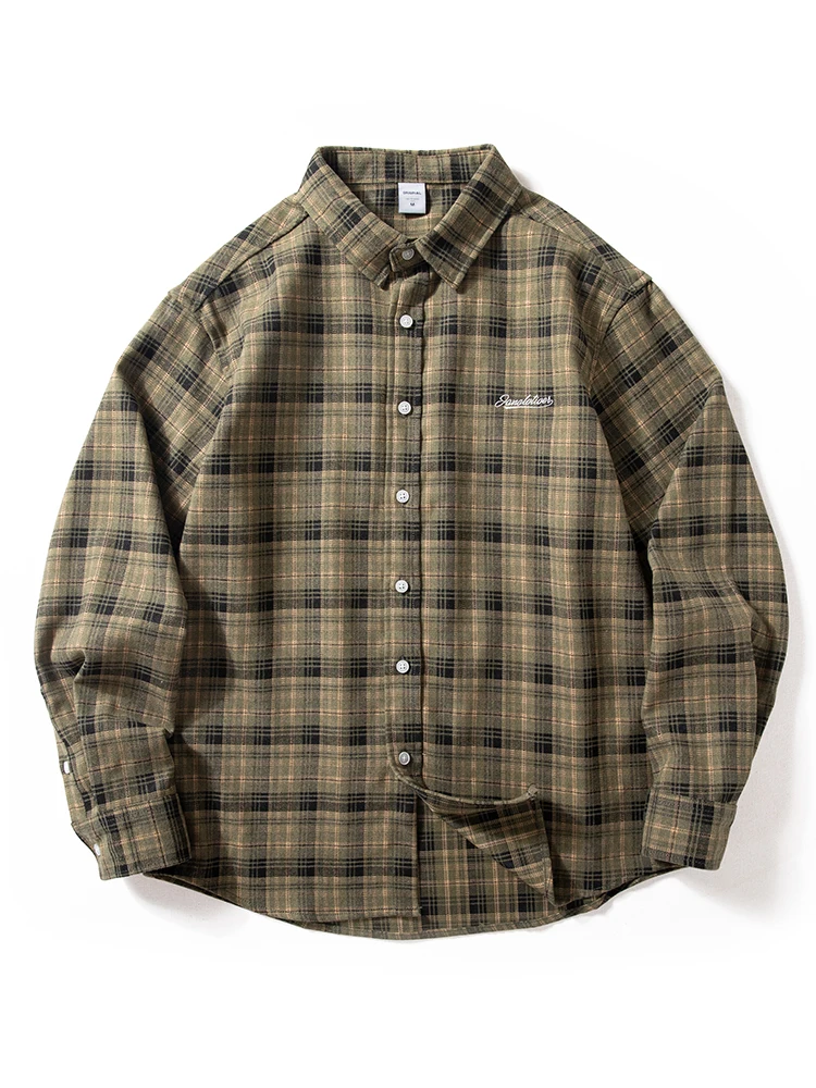 

Vintage American Retro Plaid Long Sleeve Shirt Men's Loose Casual Brushed Outerwear Spring Autumn Seasonal Breathable Polyester