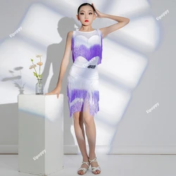 Child Tassels Samba Tango Latin Dance Dress Girls Cha Cha Rumba Ballroom Dance Costume Kids Fringe Competition Dresses Wear