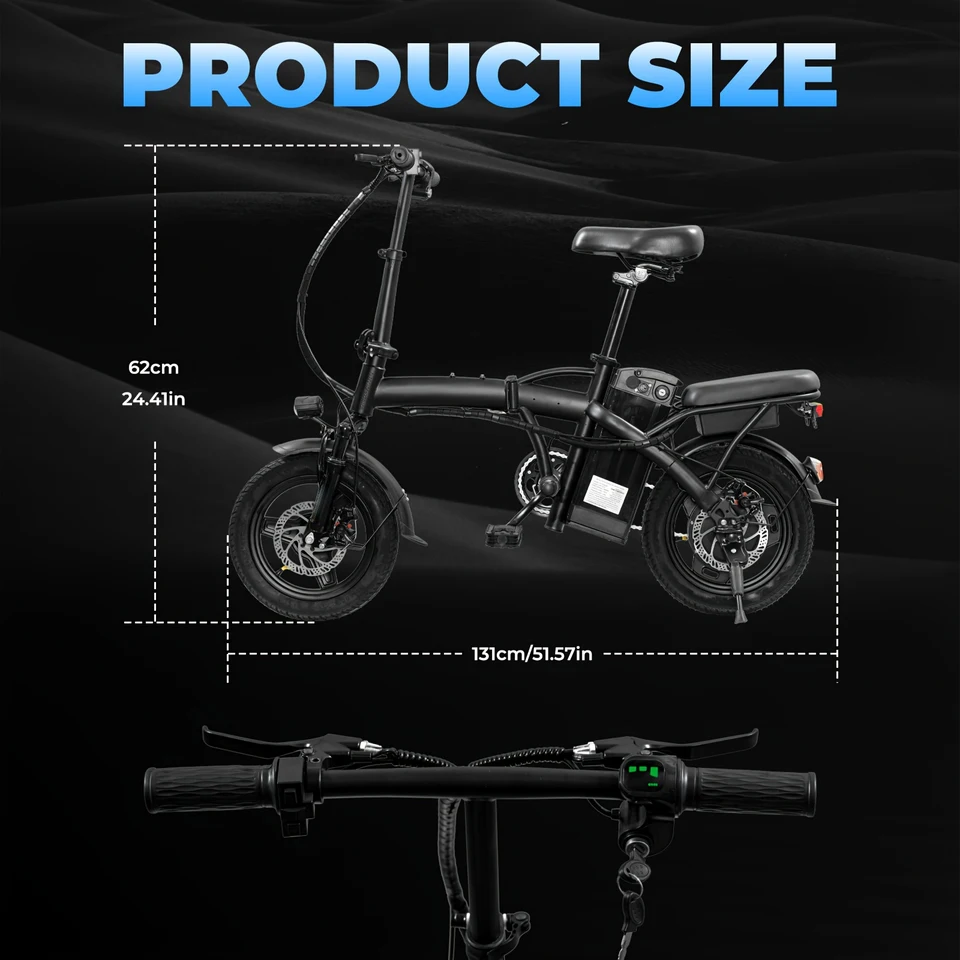 Adult and adolescent folding electric bicycles, 14 inch 500W 24MPH 48V 10Ah battery, 3-level pedal assist, 14 inch foldable mini image 5