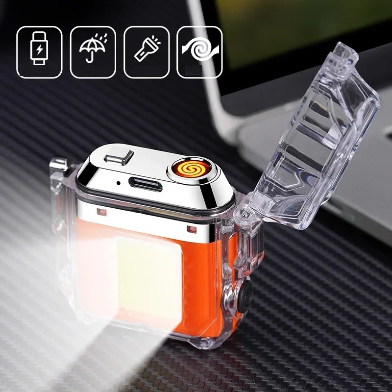 Electric Touch Lighter with Lighting Transparent Power Display USB Rechargeable Flameless Lighter Men\'s Tool Smoking Accessories