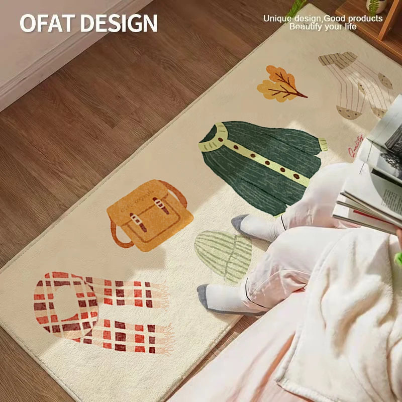 

Прикроватный ковер для спальни с героями мультфильмов, милый длинный полосатый ковер с имитацией кашемира, толстый прикроватный ковер, ковер для дрейфа, антигрязный напольный коврик