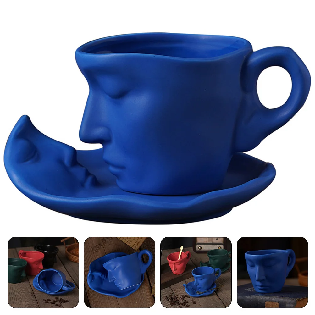

Kissing Mug Set Ceramic Coffee Cup Milk Mug Beverage Cup with Saucer 260ml Lightweight Proper Size Ideal for Office Home Use