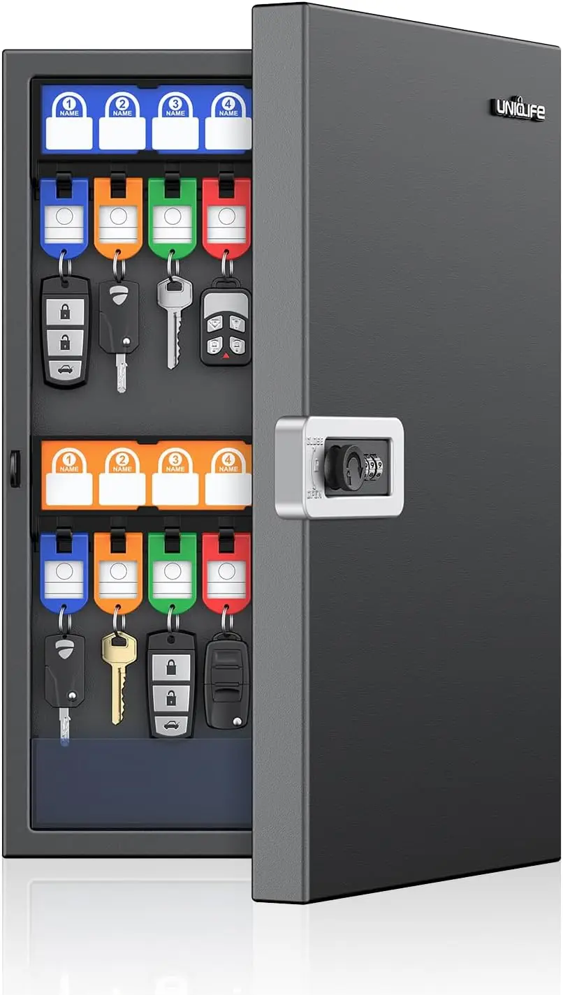 

32-Key Wall Mount Key Lock Box with Writable Racks & Tags, Secure Storage for Office, Hotel & Company