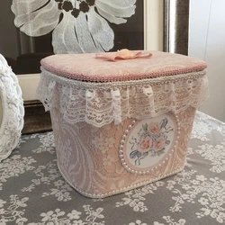 Korean Lace Storage Box with Lid Retro Handmade Embroidery Pearl Cosmetic Storage Box Desktop Storage Organizer Home Decoration