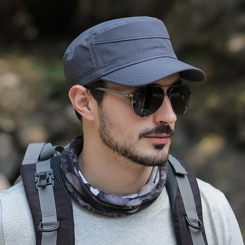 Men's Short Brim Cap Spring Autumn Summer Lightweight Climbing Hat Flat Top Duckbill Cap Middle-aged Men's Hat