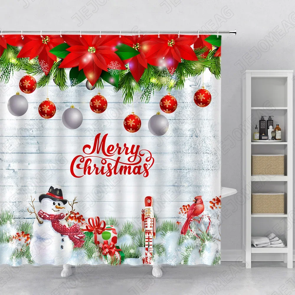 Snowman Ball of Rope Shower Curtain Winter Scenery Christmas Theme Home Bathroom Decoration Bathroom Accessory Set Bath Curtain