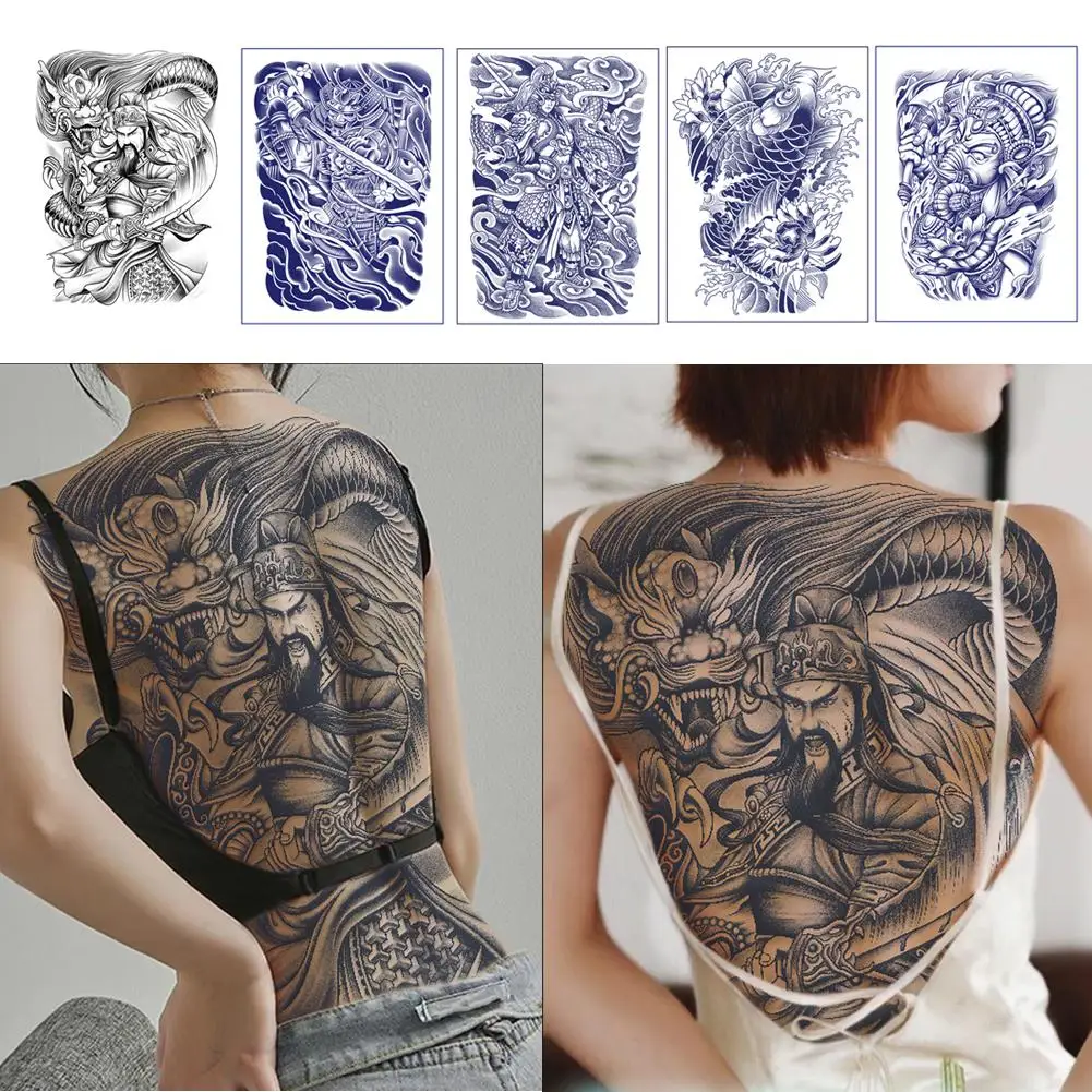 

Водонепроницаемая временная татуировка Guan Yu с полной спинкой, долговечная водонепроницаемая на 1-2 недели, полупостоянная поддельная татуировка N34F