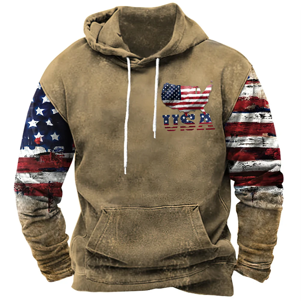 

Vintage Men's Hoodies USA Flag Graphic 3d Print Hooded Sweatshirts Street Fashion Long Sleeve Oversized y2k Hoodie Men Clothing