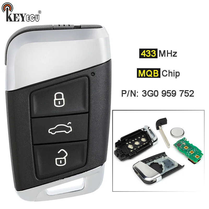 KEYECU 434MHz MEGAMOS AES Chip 3G0 959 752 Smart Remote Key Fob for VW for Volkswagen Passat B8 Magotan Superb A7 2015-2020