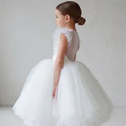 Girls White Cake Layers Dresses Kids Pull Sleeve Elegant Party Wedding Birthday Tutu Princess Vestidos Evening Formal Clothing