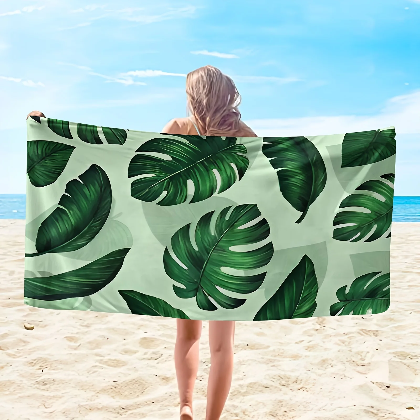 

Пляжное полотенце с тропическим узором монстеры, 2D плоский принт, Breezy, домашний декор, полотенце для плавания, отдыха, путешествий, практичное, привлекательное, прочное