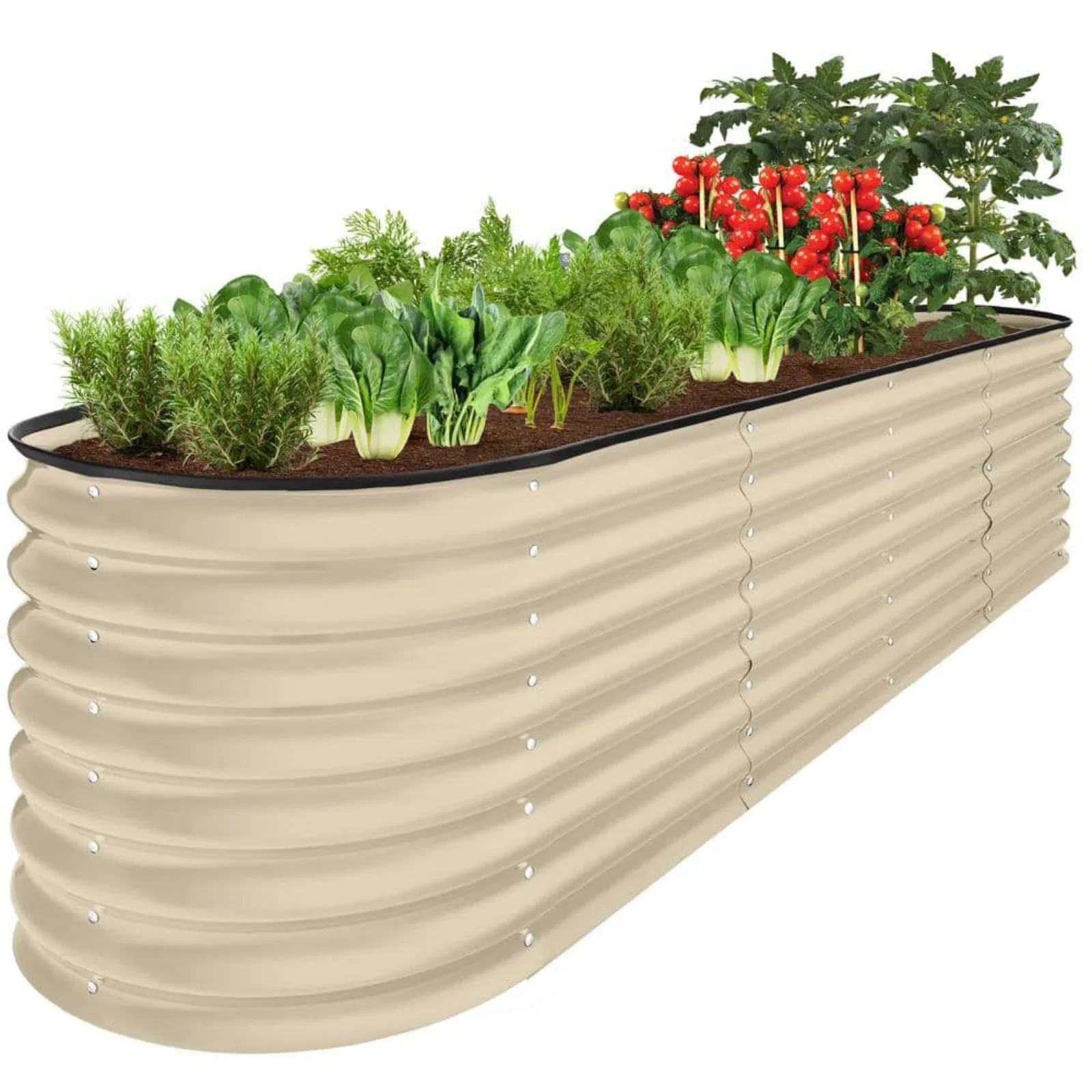 US 8 ft. x 2 ft. x 2 ft. Beige Oval Steel Raised Garden Bed Planter Box for Vegetables, Flowers, Herbs