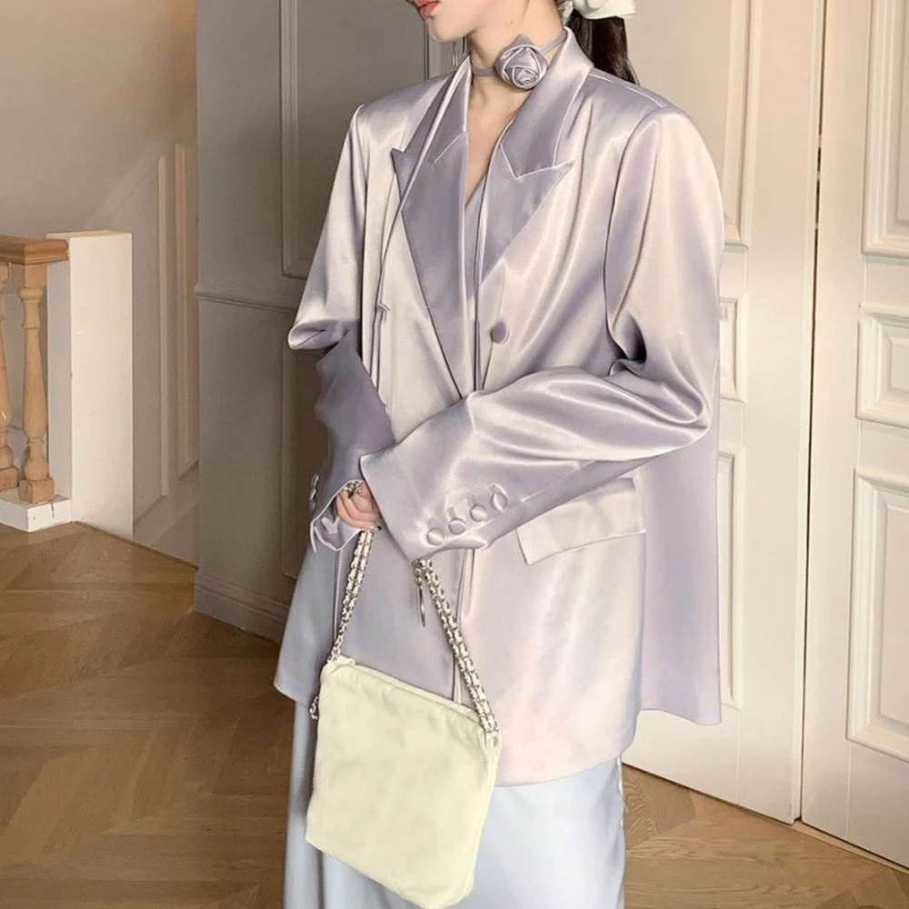 TWOTWINSTYLE 여성용 솔리드 스플라이스 단추 슬리밍 블레이저, 노치드 칼라, 긴팔, 세련된 블레이저, 여성 패션 스타일 의류