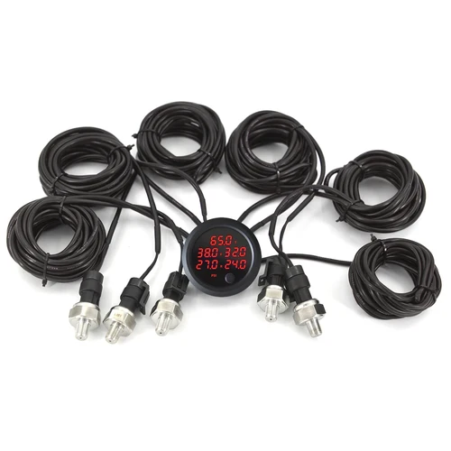 Imagen 2 del producto Manómetro de presión de aire con pantalla Digital Universal 5 en 1 para suspensión neumática con 5 uds sensores 1/8 NPT rojo/azul/blanco