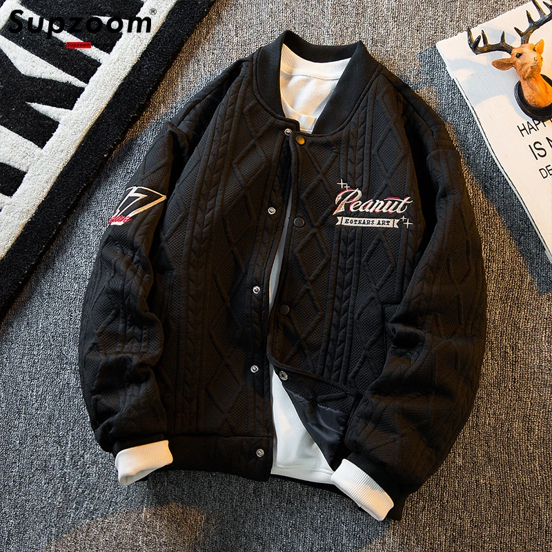 Supzoom 2023 New Arrival Rib Sleeve Cotton Embroidery Letter Single Breasted Casual Bomber Baseball Jacket Loose Cardigan Coat