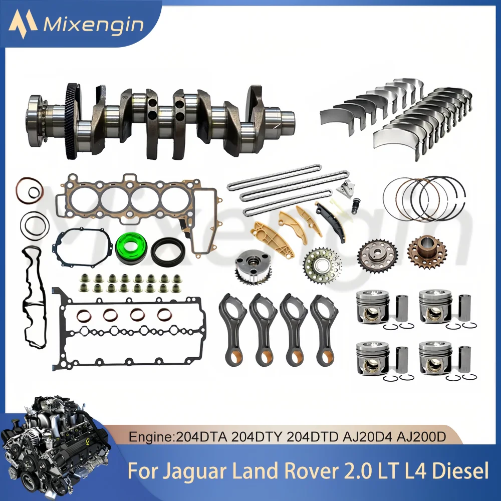 Rodamiento del cigüeñal del motor Junta de biela Juego de pistón Kit de cadena de distribución VVT para 2.0L Diesel Jaguar Land Rover 204DTA 204DTD