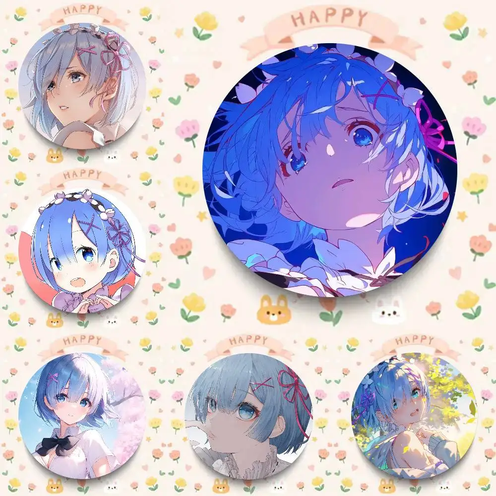 Rem Anime Re ZERO - Starting Life In Another World Cartoon Style Badge Brooches On Backpack Decoration Round Enamel Pins For Ac