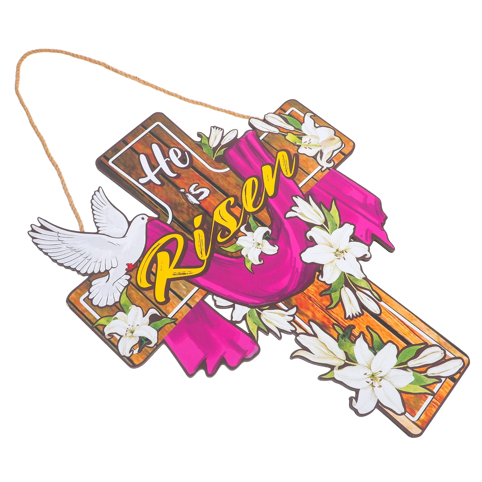 

Wooden Easter Cross Decor with Flowers Hanging Wall Sign for Front Porch Spring Seasonal Door Decor Faith Based Spiritual Home