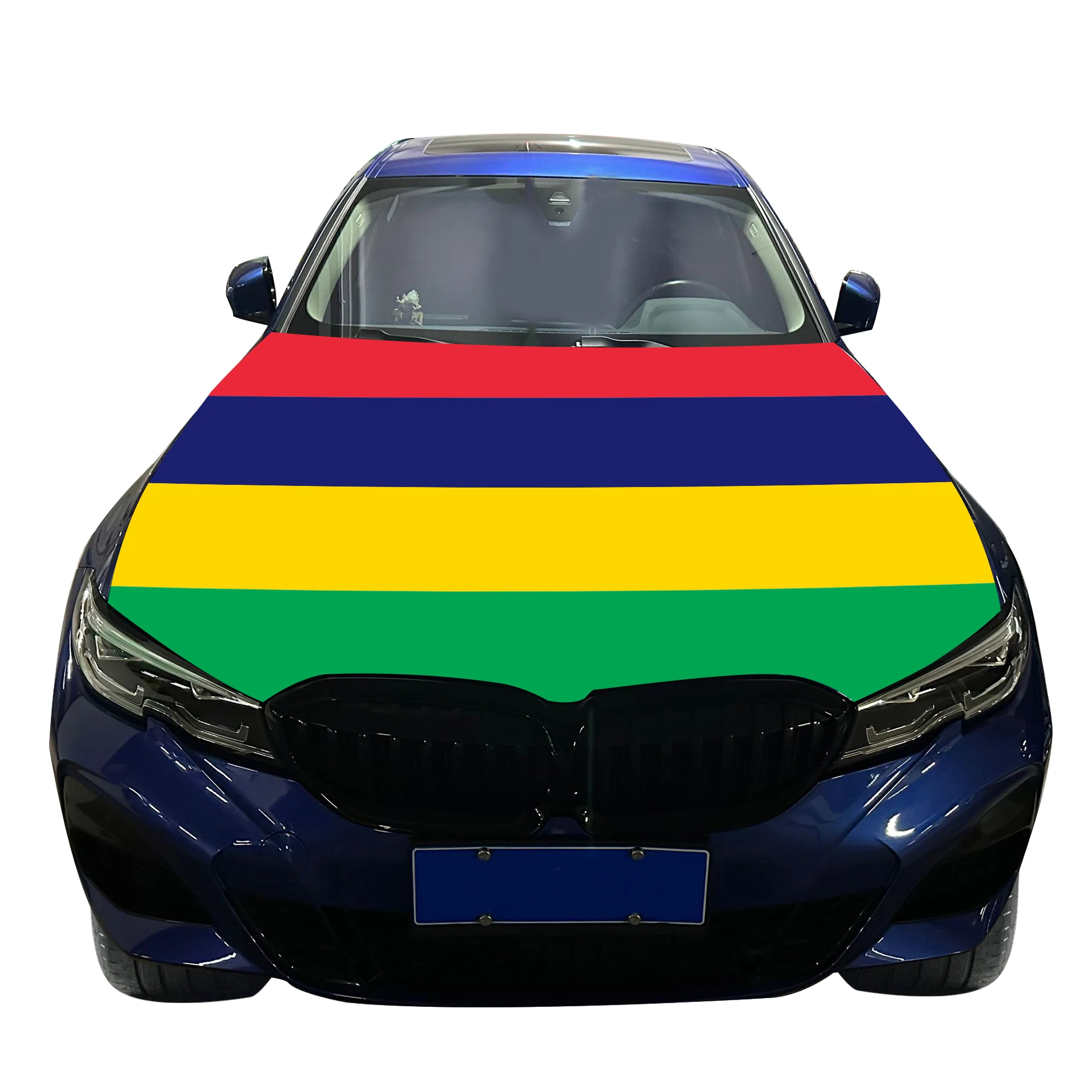 Mauritius Car Hood Cover Flag  Universal Size Elastic Polyester 120x150cm for Car Decor