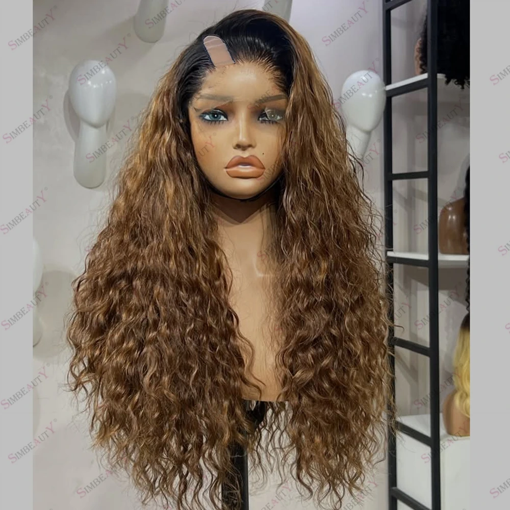 Ombre Golden Brown Water Wave U Part Wig Human Hair Black Women Easy Install V Part Honey Brown Highlight Curly Human Hair Wig