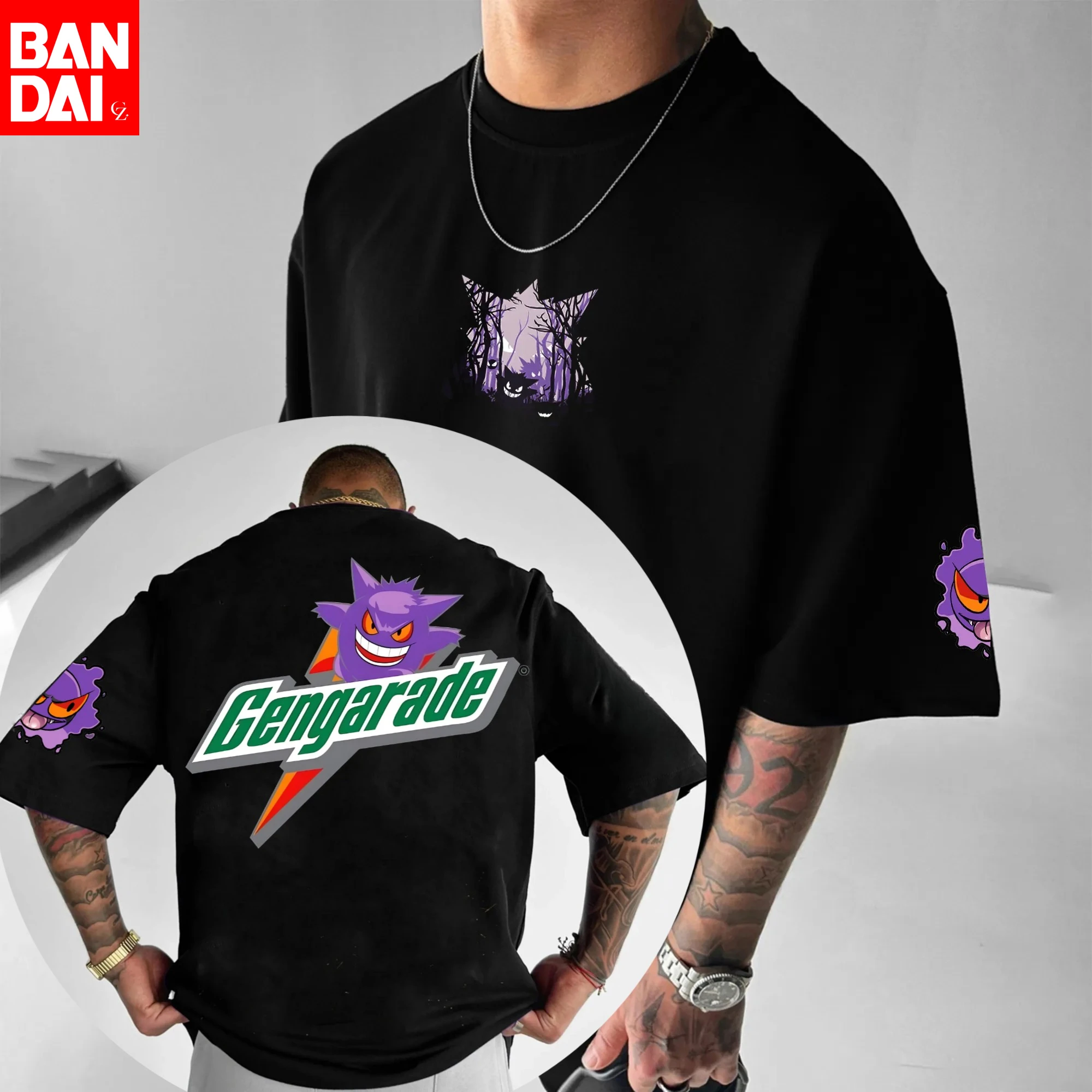 Camiseta de algodón para hombre Pokemon 2026, ropa de calle con estampado Gengar X Gatorade Fusion, ropa informal de gran tamaño para uso diario, regalo para fanáticos del Anime