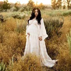 Vestido de maternidade para foto, chiffon plissado, vestido de tule babados, estilo boho, vestido fotográfico para mulheres