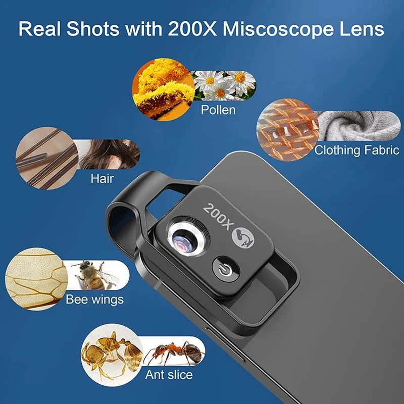 New-200X Cell Phone Microscope Accessory with Window Microscope, Portable Mini Digital Microscope with LED Light/Universal Clip