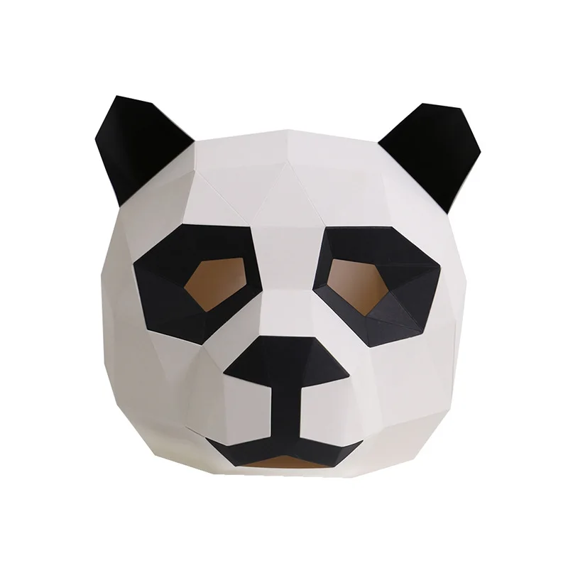 3D Paper Mold Panda Head Mask Headgear Animal Model Halloween Cosplay Props Woman Men Party Role Play Dress Up DIY Craft Masks