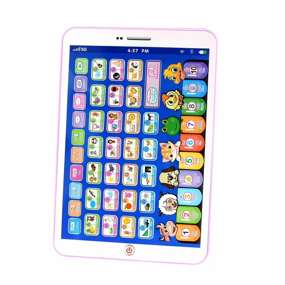 Tablette d'apprentissage bilingue pour enfants, jouet éducatif interactif avec lettres et chiffres, outil de vocabulaire pour les tout-petits