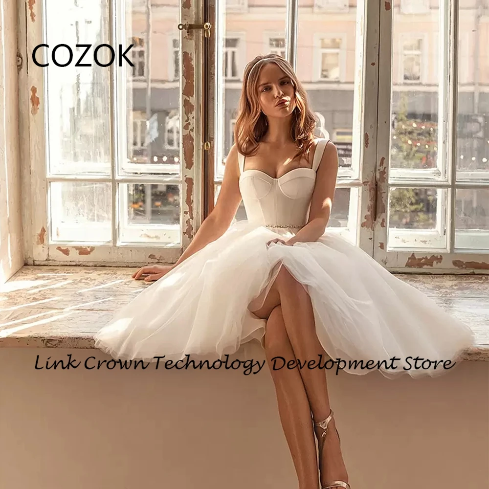 Spaghetti Straps Ivory Wedding Dresses for Women 2025 Summer Knee Length Soft Tulle Bridal Gowns Newe Vestidos De Novia