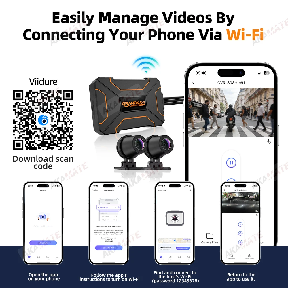 2K Motorrad-DVR Dual 1080P WiFi Vorder- & Rückkamera Wasserdichter Rekorder Motorrad-Dashcam Black Box Dual-Objektiv Wasserdicht – Detail 8