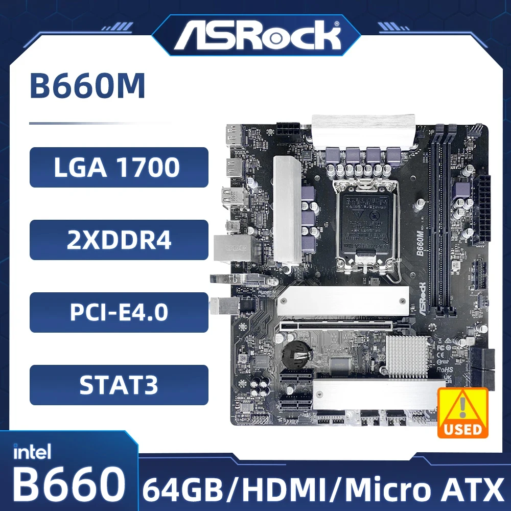 ASrock B660 B660M Motherboard LGA 1700  DDR4 64GB Intel B660 M.2 USB 3.1Micro ATX Support Core i5-12400 i5-13600 cpu used