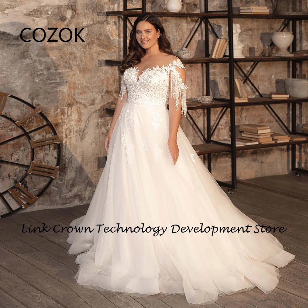 

COZOK Strapless Wedding Dresses for Women Soft Tulle Bridal Gowns with Lace 2024 Summer New Button Back Lace Vestidos De Novia