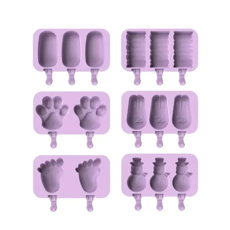 Silicone Ice Cream Mold Cartoon Shape Reusable Sicle Molds DIY Homemade Ice Lolly Mold with Lid Sticks Ice  Maker Mould