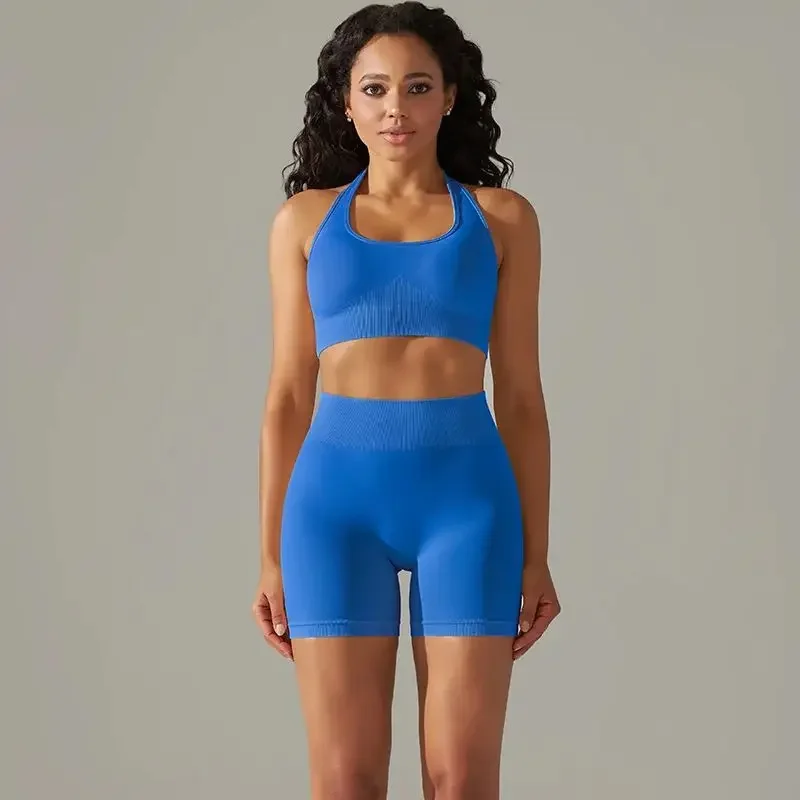 

2 Pieces Women Yoga Set Seamless Sports Shorts Set Sexy Bra And Shorts Sportswear Suit Women's Summer Gym Fitness Tracksuit