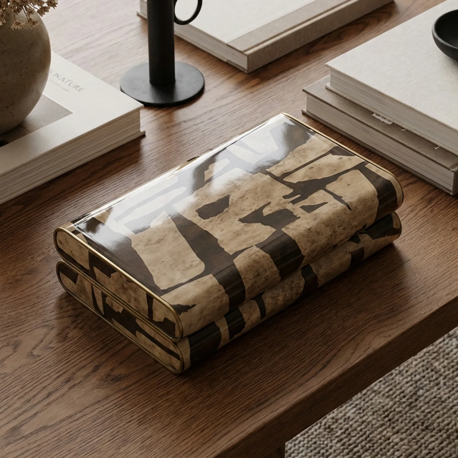 YJQ home decoration modern retro brown wood decoration box clubhouse sales office decoration