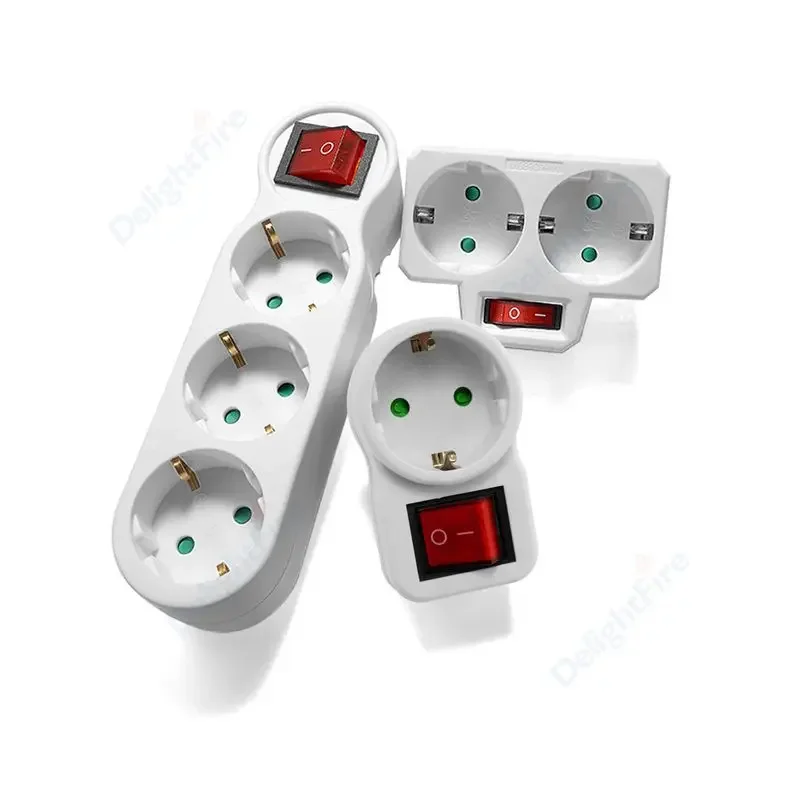EU Plug Adapter With Switch ON/OFF Power Converter 1 To 1/2/3 Way EU Standard Electrical Socket Germany Korea Spian Plug Adaptor