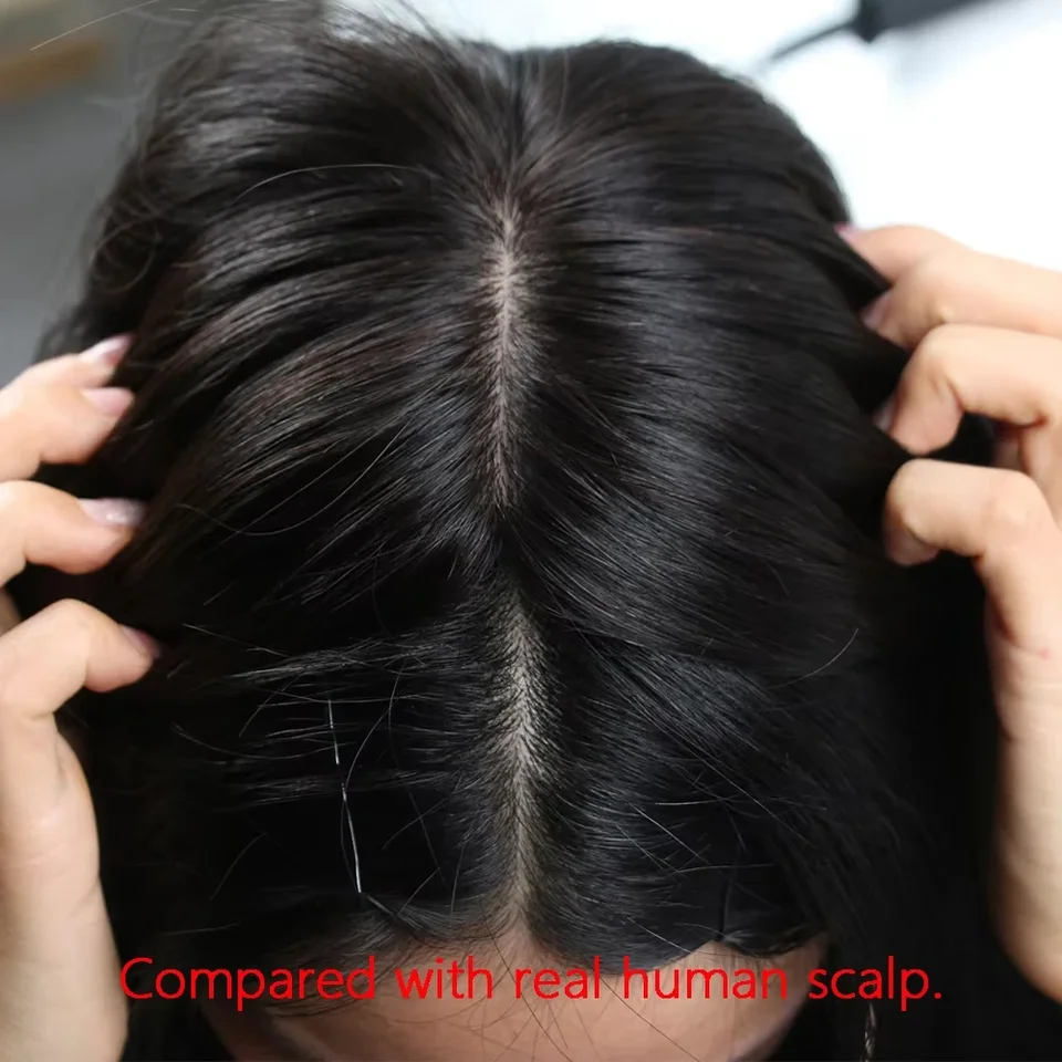 Peluca de cabello humano real ondulada de 24 pulgadas, base de seda de 15x15 cm, frontal PU, línea de cabello natural, look realista 6