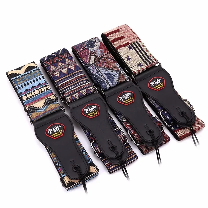 Guitar Strap PU Leather Ends Adjustable Acoustic Electric Bass Guitar Ethnic Style Strap Belt Guitar Parts & Accessories