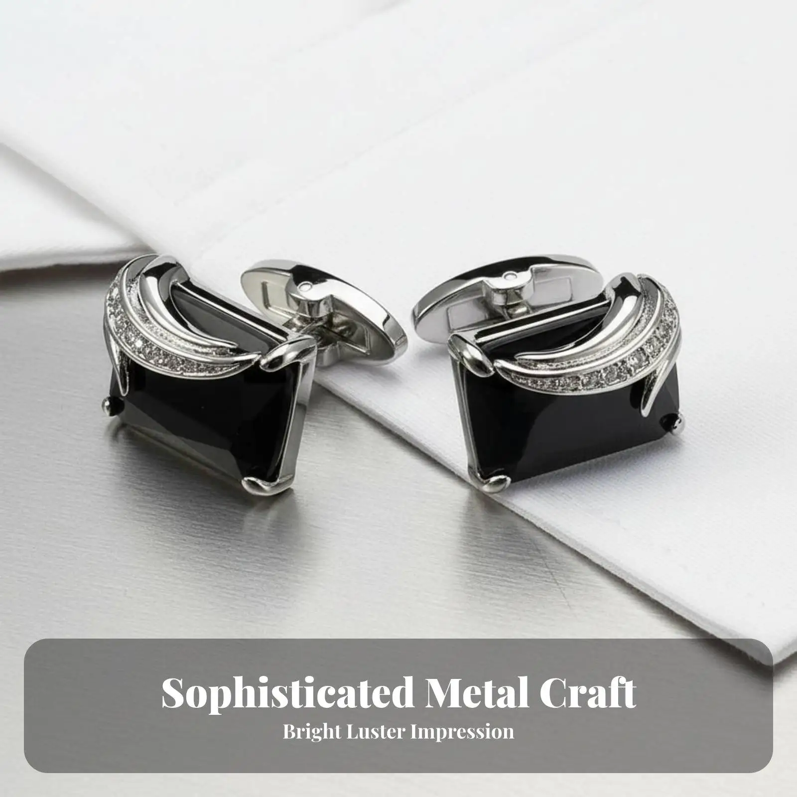 Fashion Crystal Men Cufflinks for Shirt Luxury Zircon Copper Rectangular Style for Dress or Office Wear view 3