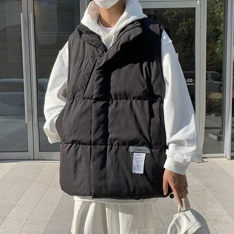 

Oversized Cotton Vest for Men Loose Fitting Standing Collar Winter Coat Casual Layering Jacket for School Streetwear​