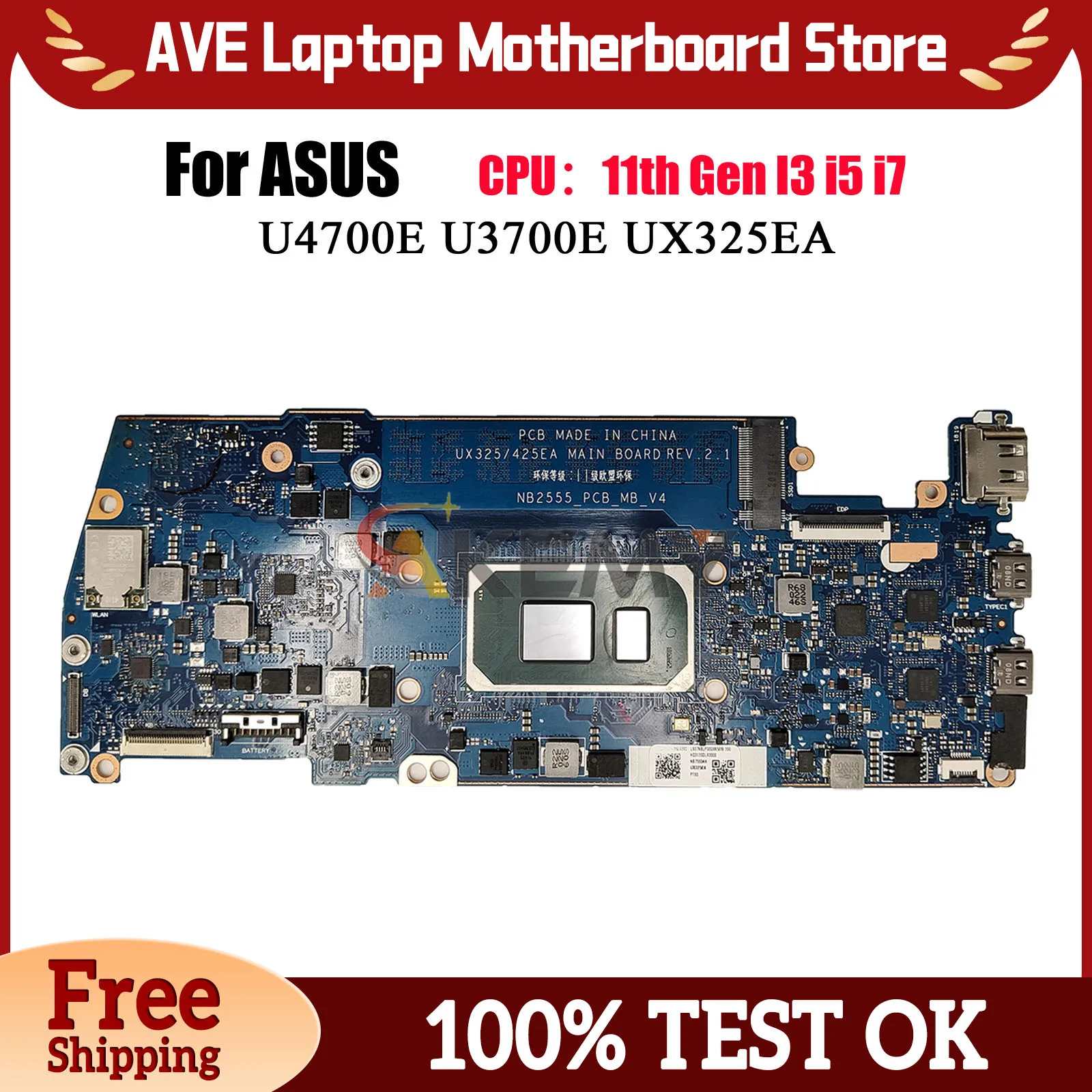 UX325EA Laptop Motherboard For ASUS ZenBook UX325EA UX325E U4700E U3700E Notebook Mainboard With 11th Gen I3 i5 i7 100% tests OK