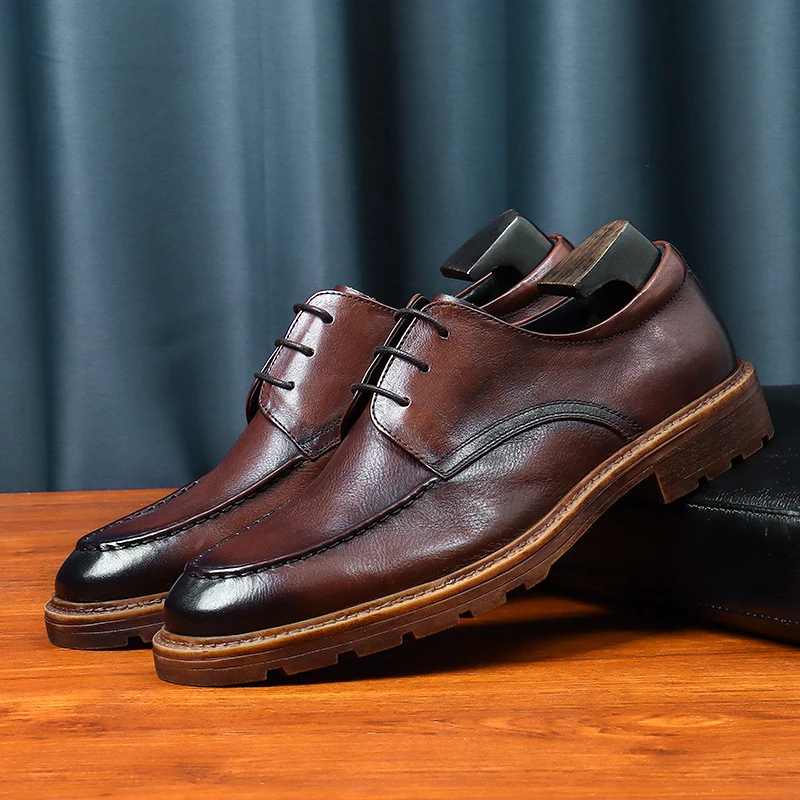 

Men's Genuine Leather Vintage High Quality Shoes Luxury Classic Formal Dress Elegant Gentleman Italian Black Natural Cowhide