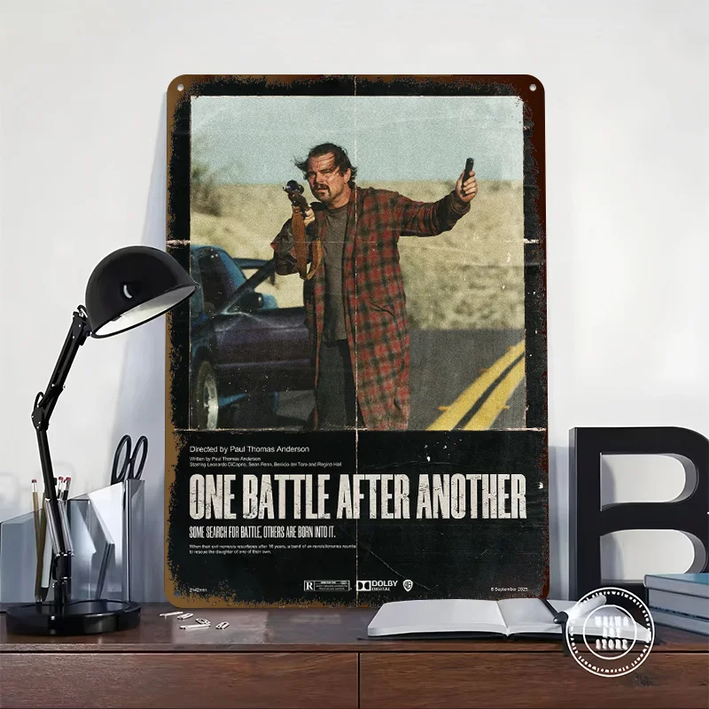 One Battle After Another Movie Tinplate Poster Custom Wall Art Vintage Metal Signs Retro Tin Plaque for Setup Decorations Decor