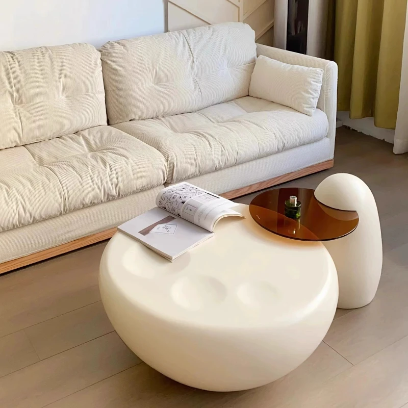 Modern Cream Cat Paw Coffee Table Space-Saving round TV Stand with Storage Minimalist Living Room