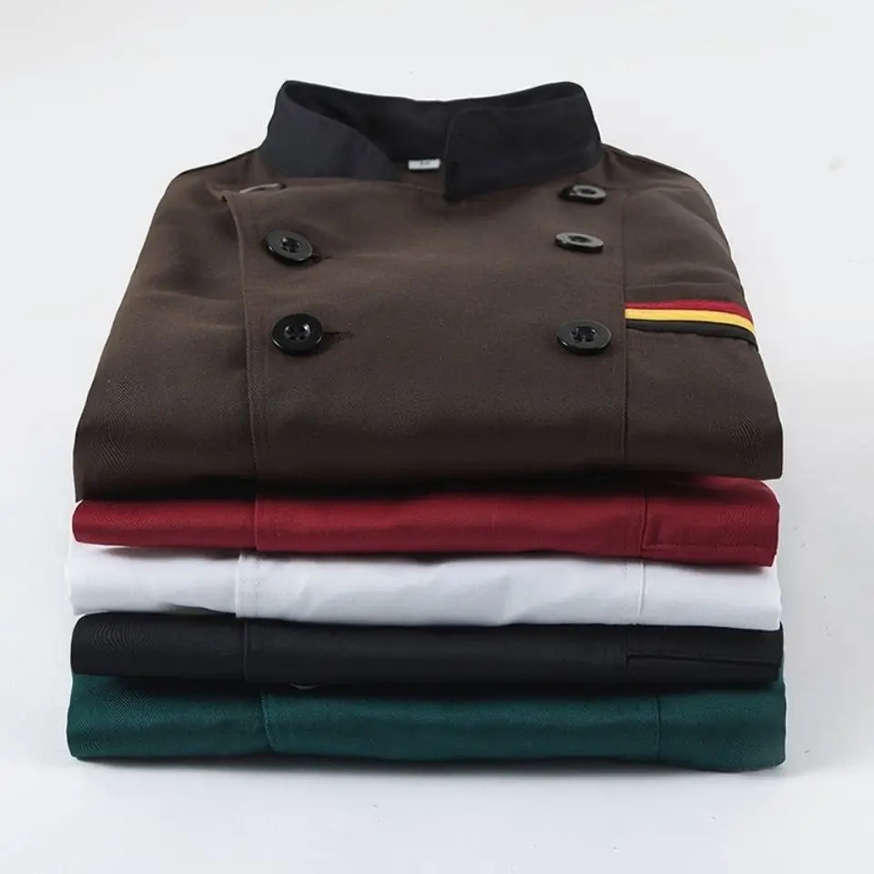 مجموعة الشيف الصيفية طويلة الأكمام مطعم فندق المطبخ عمال الرجال والنساء الشباب تنفس رقيقة سترة الطاهي المئزر معطف الشيف